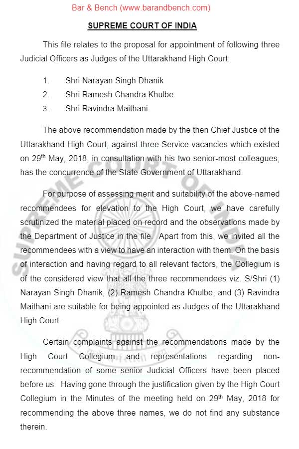 Ravindra Maithani recommended as Uttarakhand HC judge